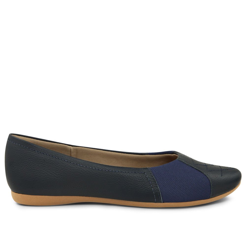 Sapatilha New Blue Couro Bico Redondo Bordado