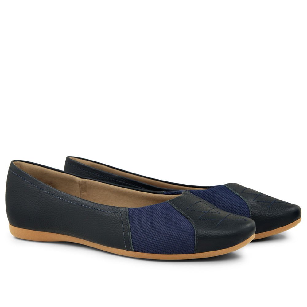 Sapatilha New Blue Couro Bico Redondo Bordado Azul 2