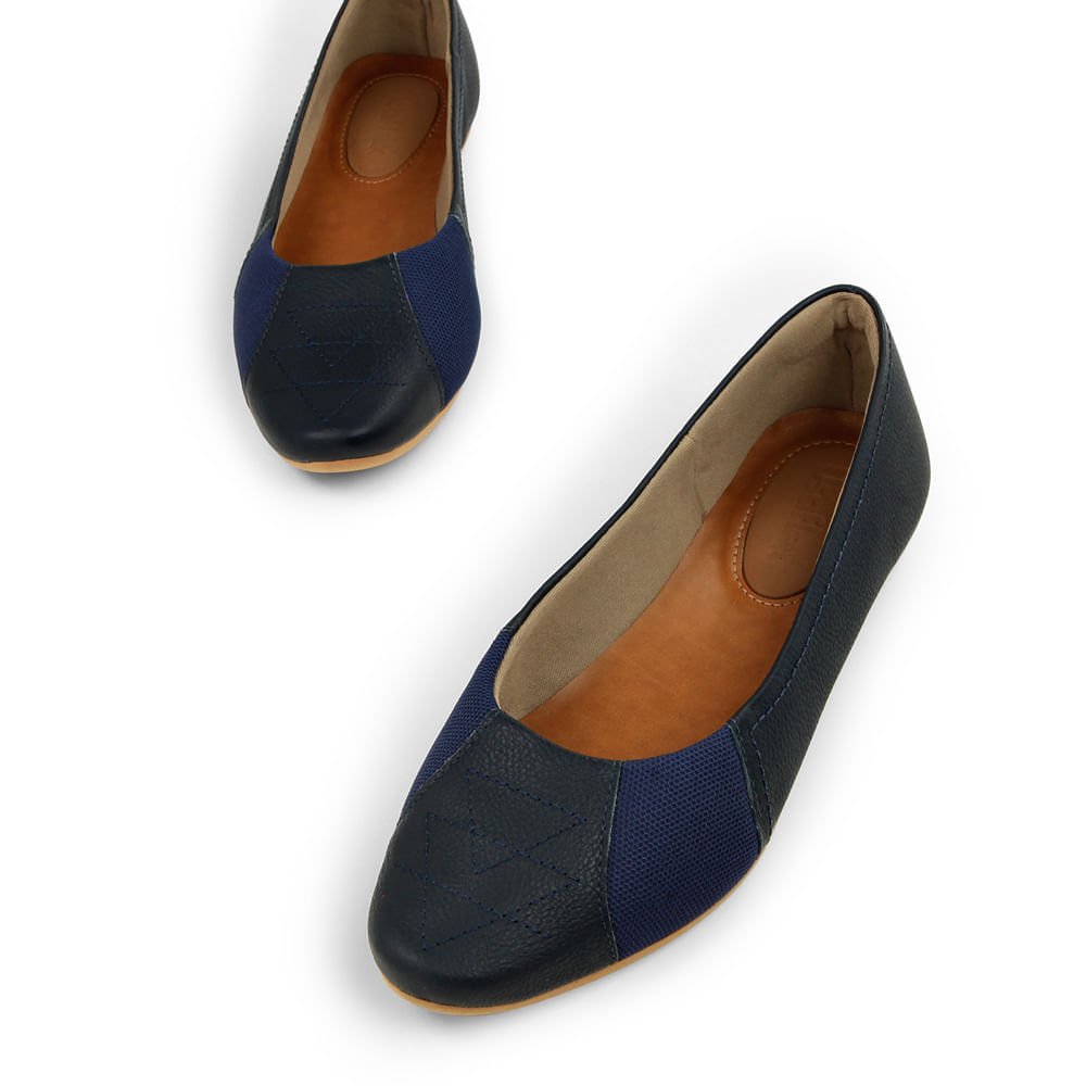 Sapatilha New Blue Couro Bico Redondo Bordado Azul 4