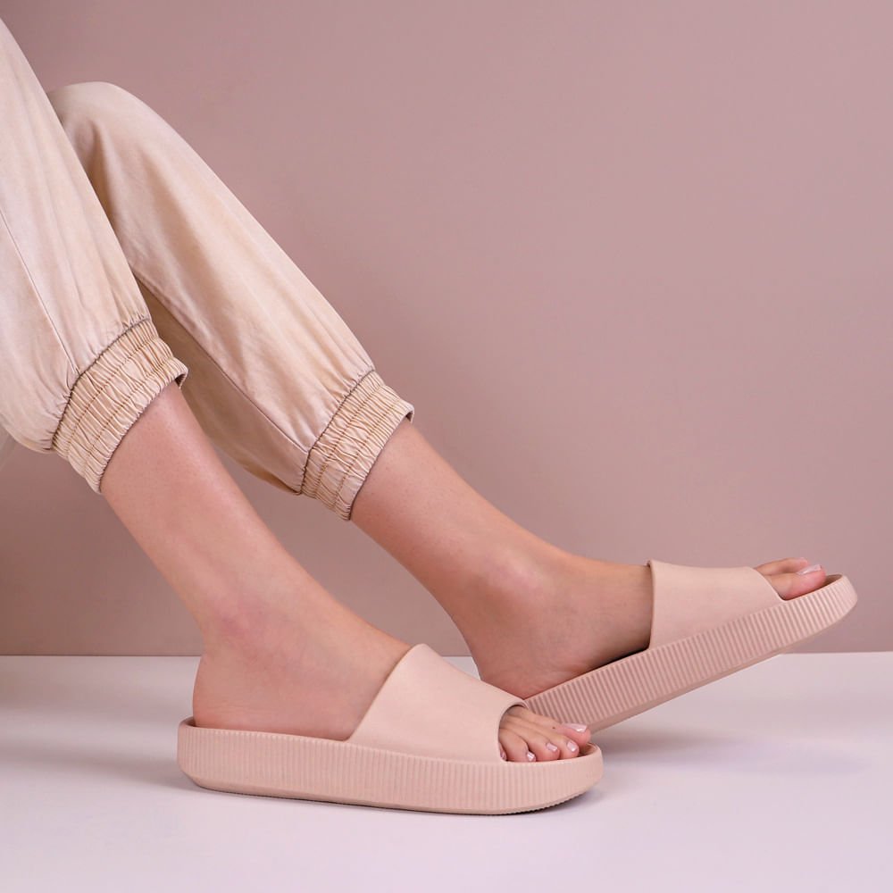 Chinelo Slide Rose Poofy Salto Plataforma Eva Bege 7