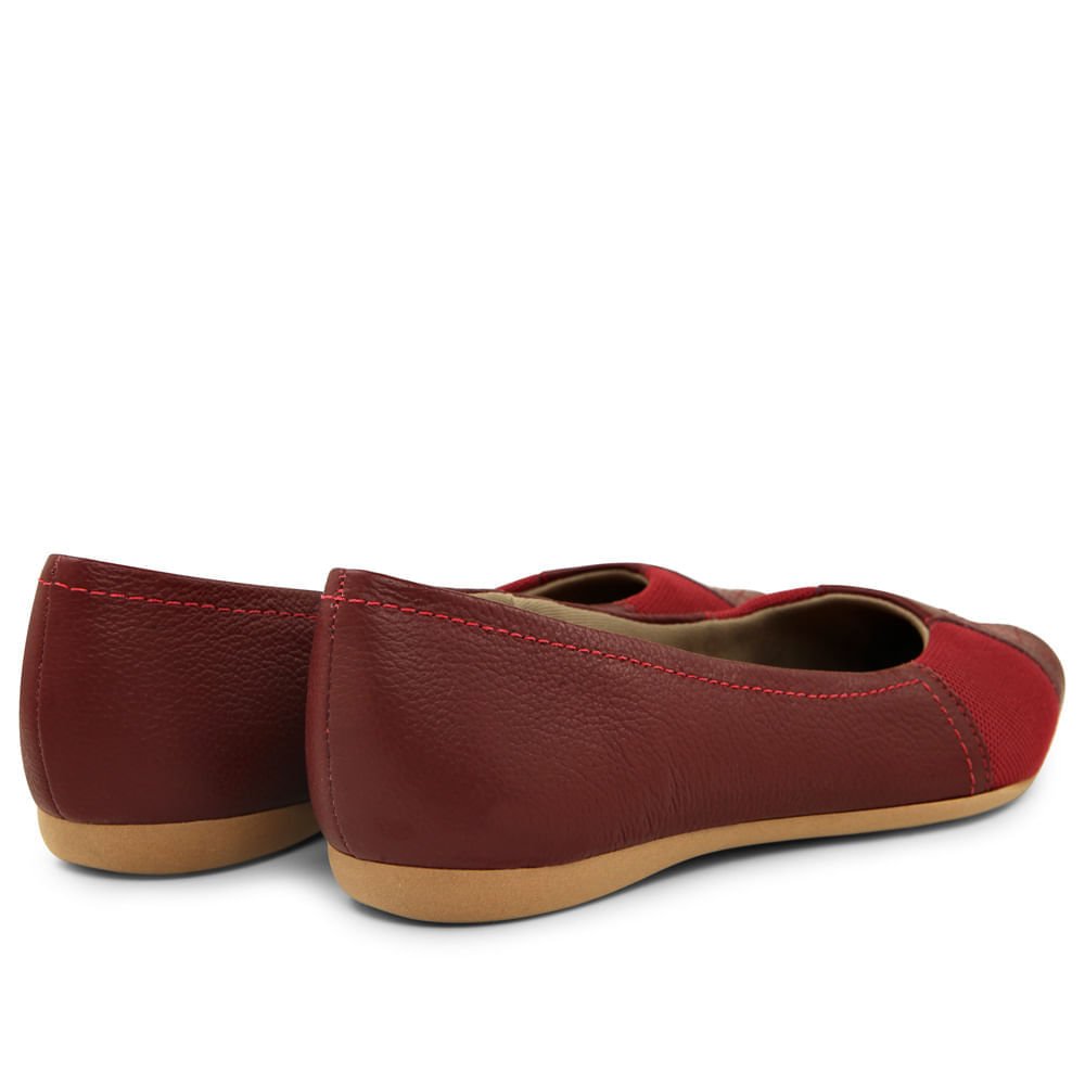 Sapatilha Rebu Couro Bico Redondo Bordado Vinho 3