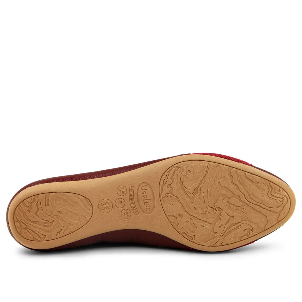 Sapatilha Rebu Couro Bico Redondo Bordado Vinho 5