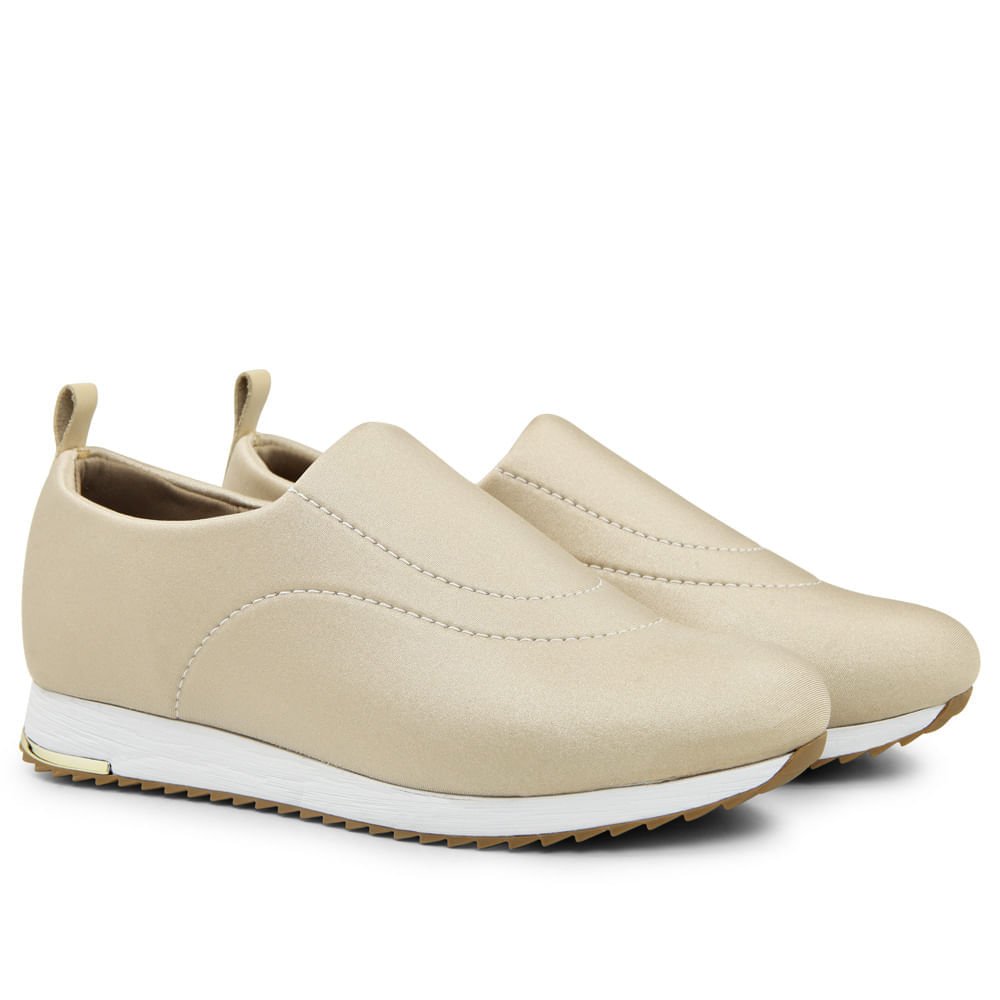Tênis Slip On Blush Elastano Detalhe Costura Bege 2