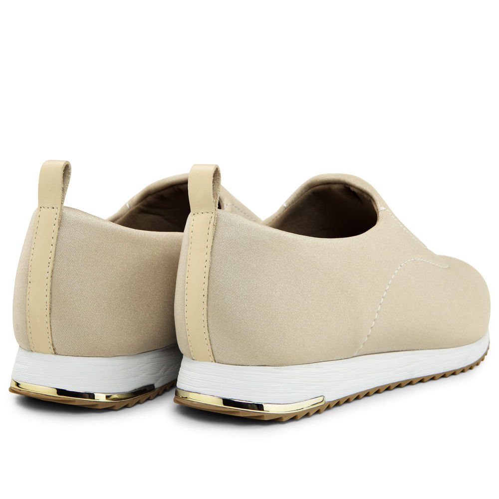 Tênis Slip On Blush Elastano Detalhe Costura Bege 3