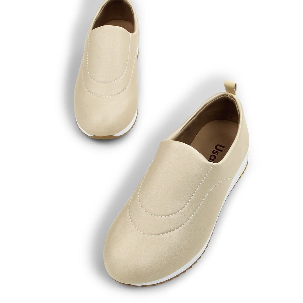 Tênis Slip On Blush Elastano Detalhe Costura Bege 4