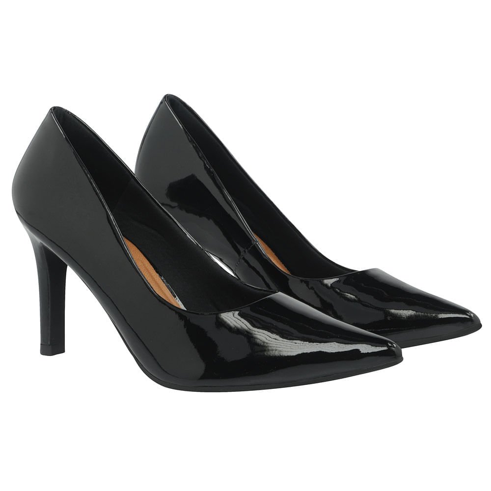 Scarpin Preto Salto Alto Verniz Bico Fino Preto 2