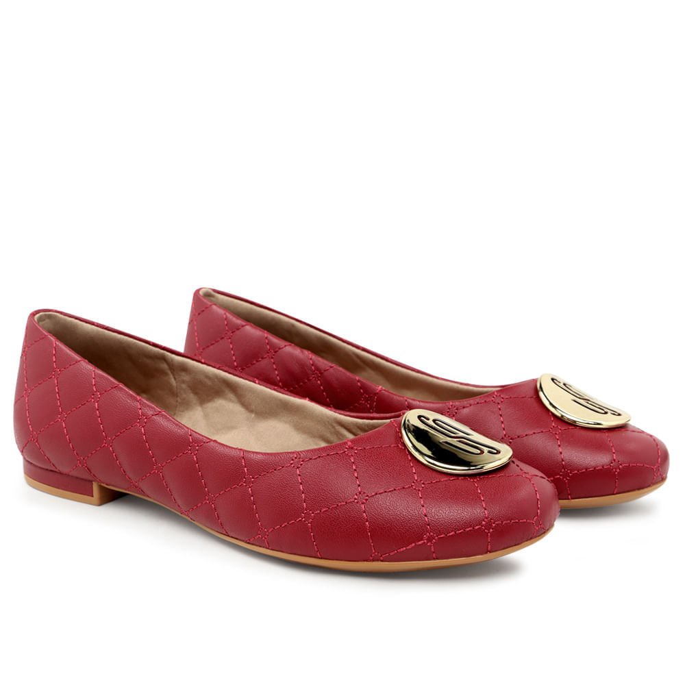 Sapatilha Rebu Couro Bico Redondo Matelassê Vermelho 2