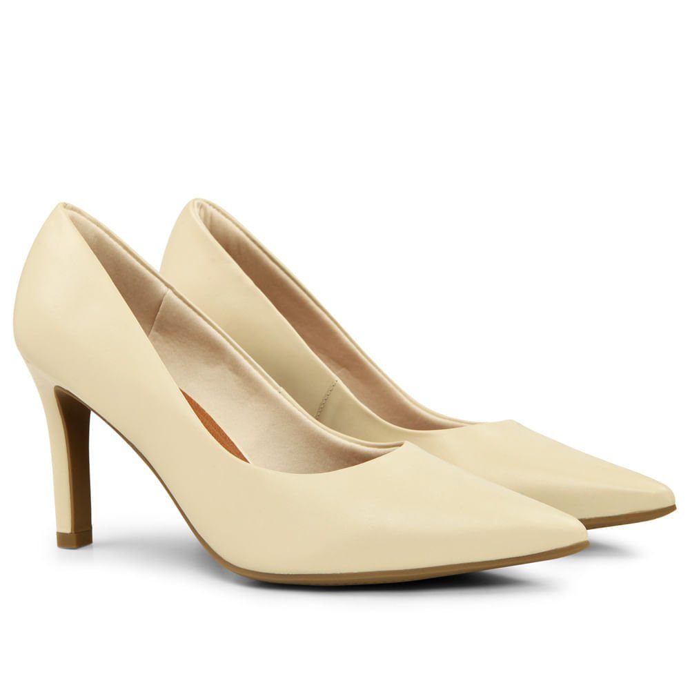 Scarpin Vanilla Salto Alto Couro Bico Fino Bege 2