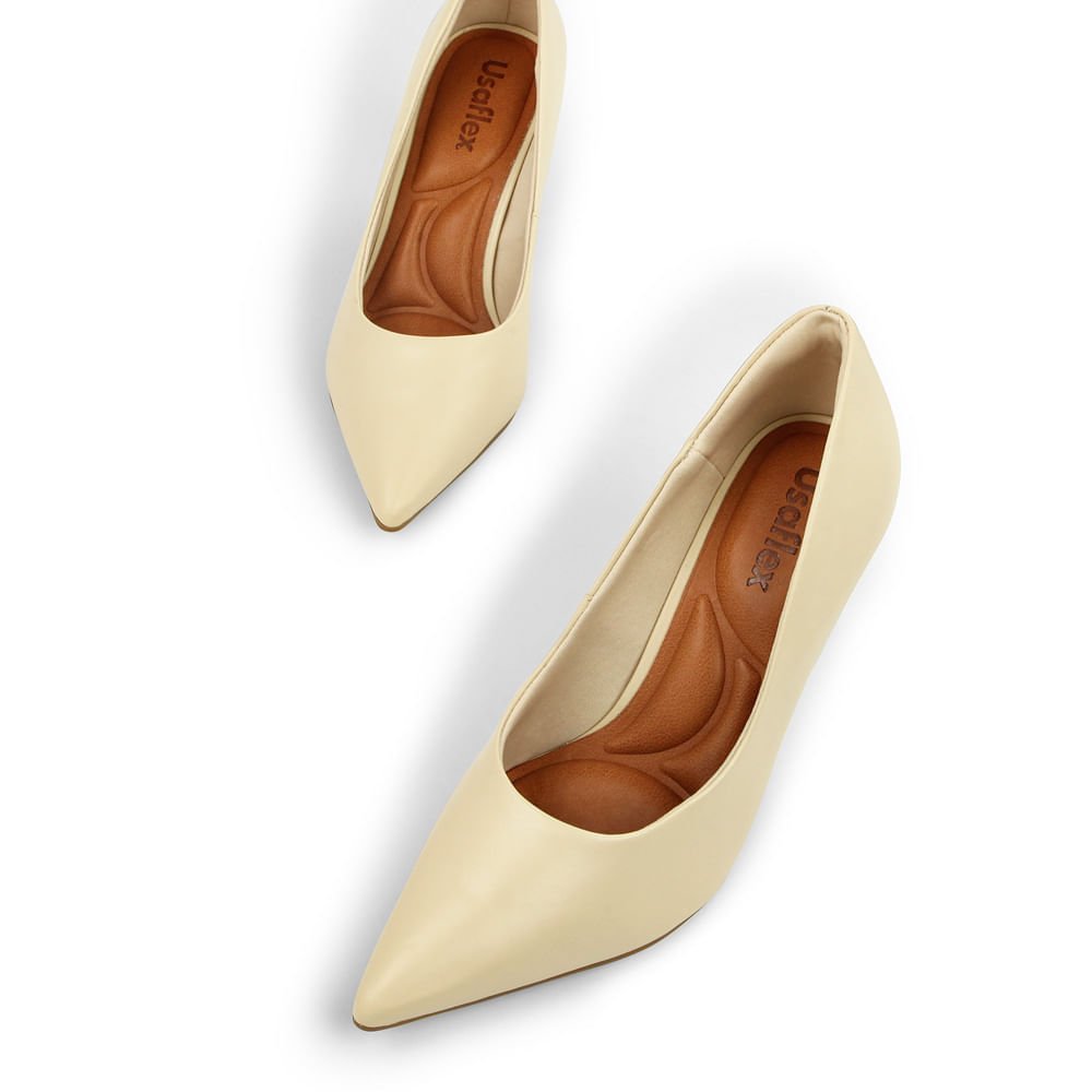Scarpin Vanilla Salto Alto Couro Bico Fino Bege 4