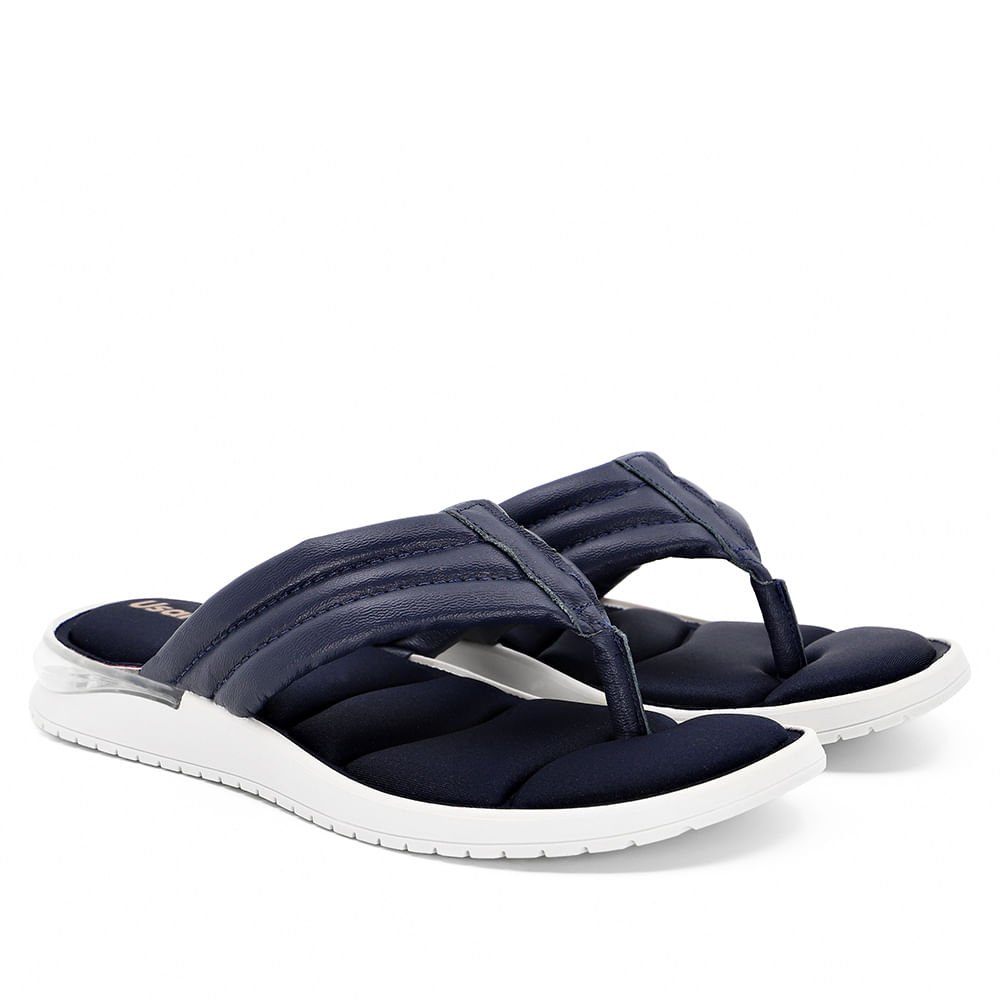 Chinelo Azul Tira Larga Couro Solado Bolha Azul 2