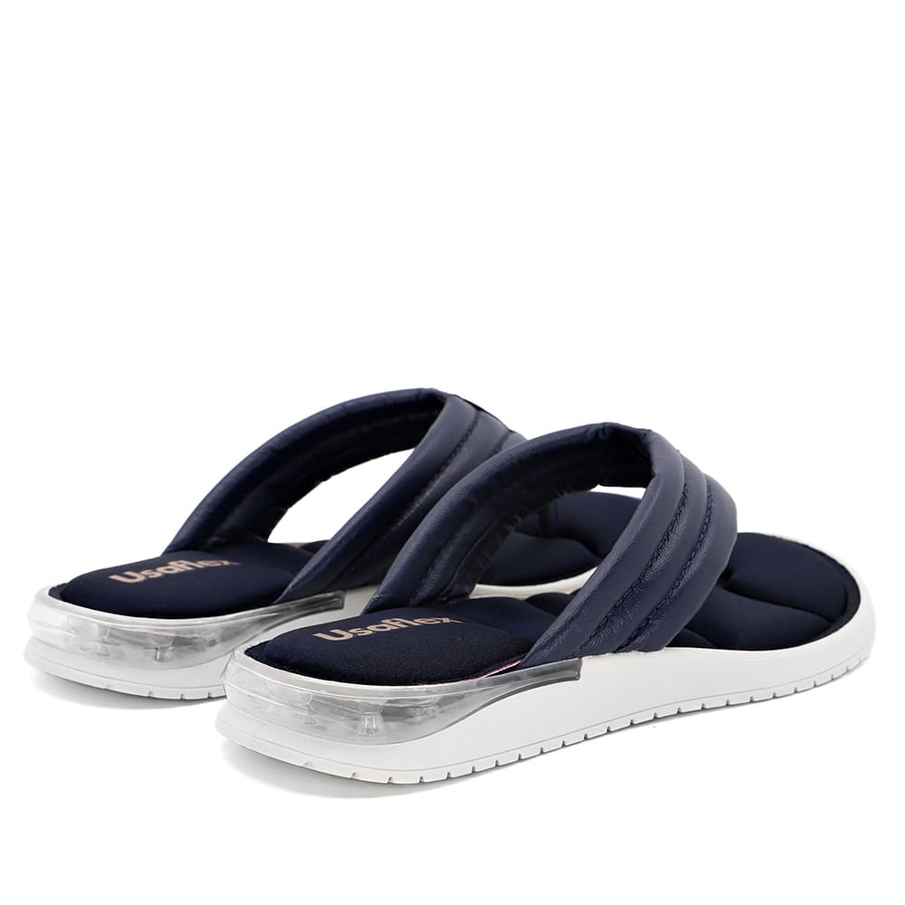 Chinelo Azul Tira Larga Couro Solado Bolha Azul 3
