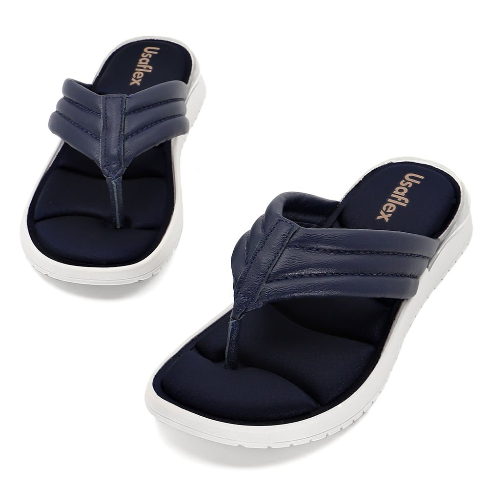 Chinelo Azul Tira Larga Couro Solado Bolha Azul 4