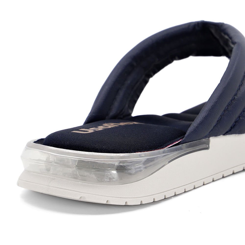 Chinelo Azul Tira Larga Couro Solado Bolha Azul 5