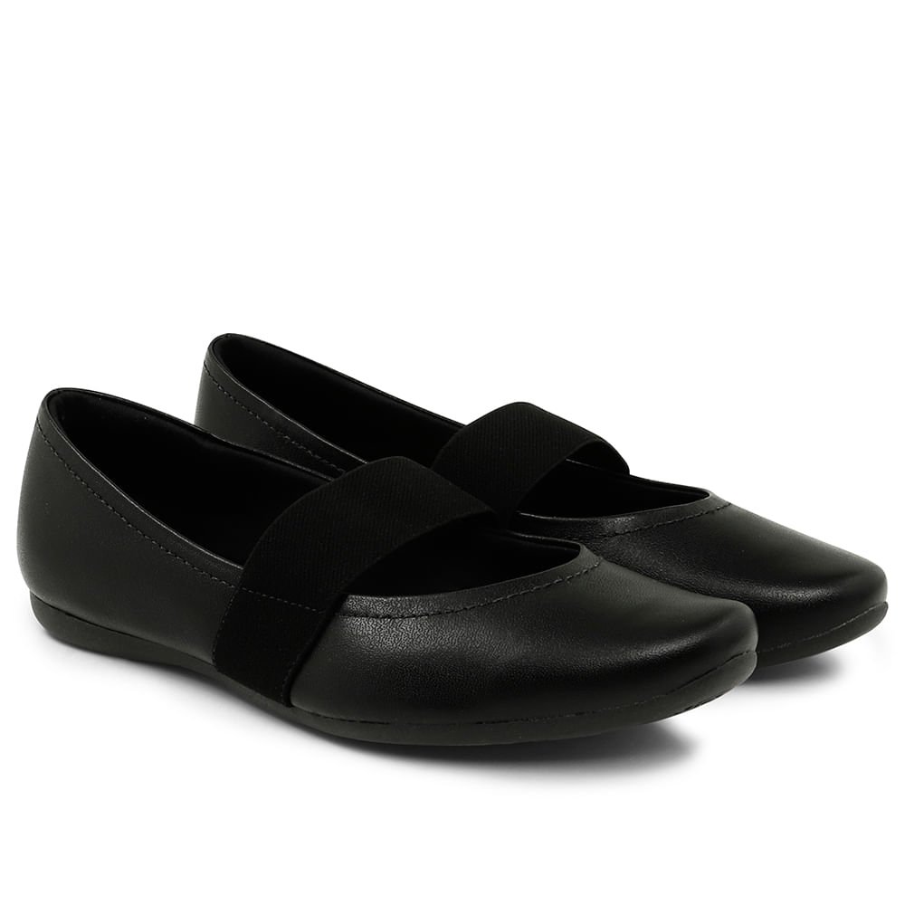 Sapatilha Preta Couro Elástico Preto 2