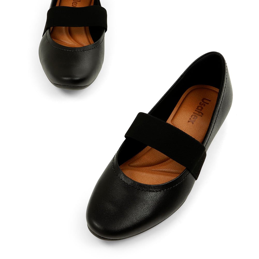 Sapatilha Preta Couro Elástico Preto 4