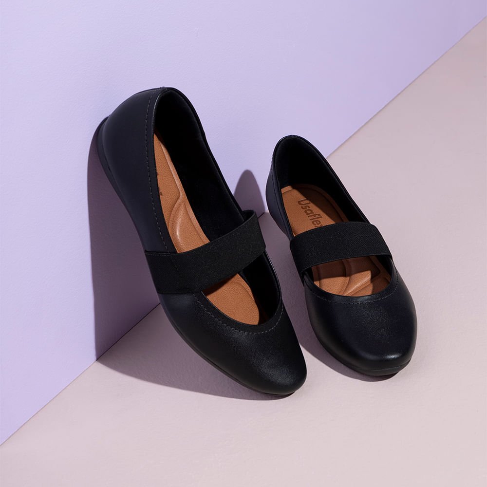 Sapatilha Preta Couro Elástico Preto 7