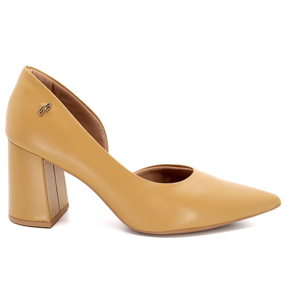 Scarpin Marrom Salto Bloco Couro Recorte Interno