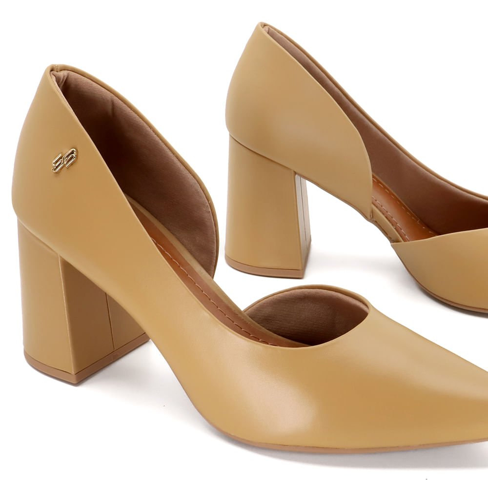 Scarpin Marrom Salto Bloco Couro Recorte Interno Marrom 5