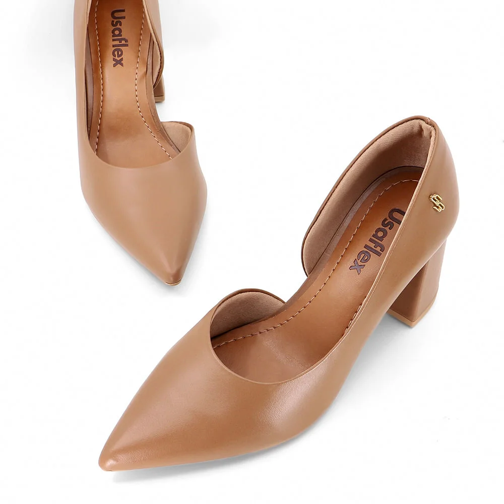 Scarpin Marrom Salto Bloco Couro Recorte Interno Marrom 4