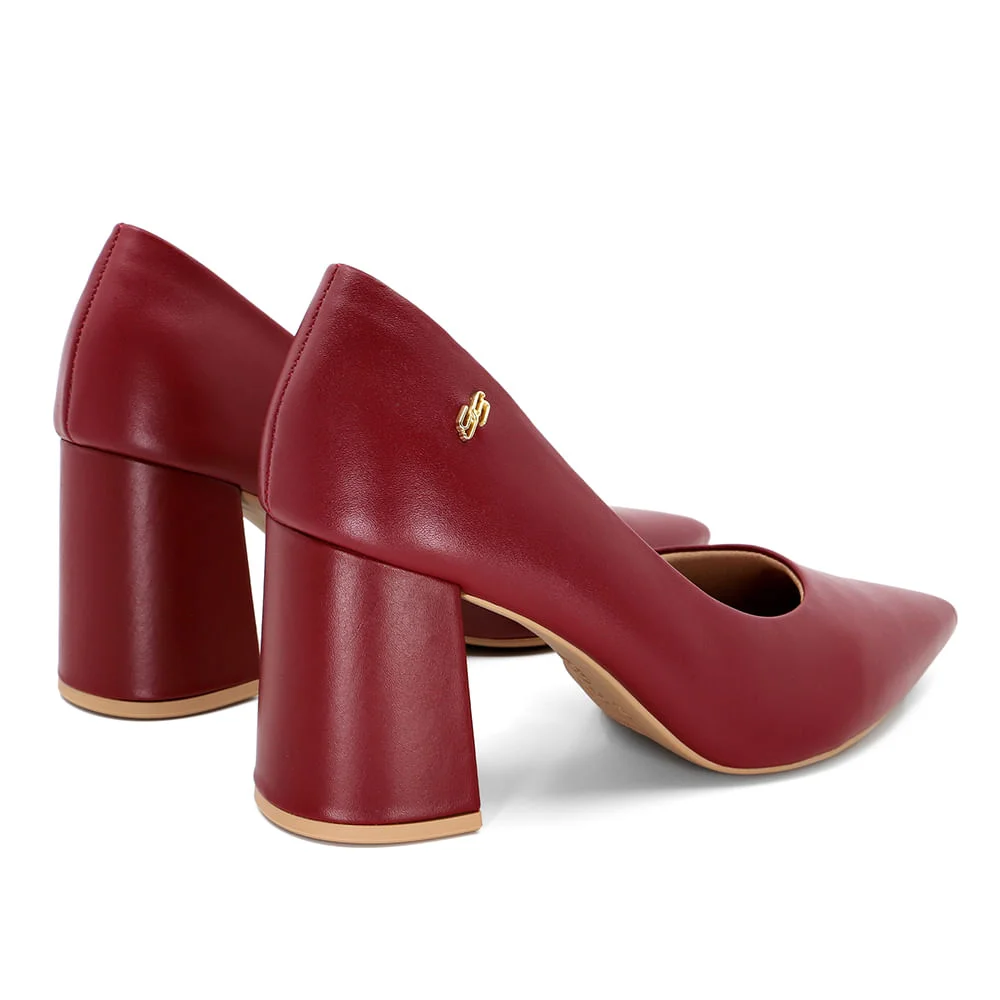 Scarpin Vermelho Salto Bloco Couro Recorte Interno Bordô 3