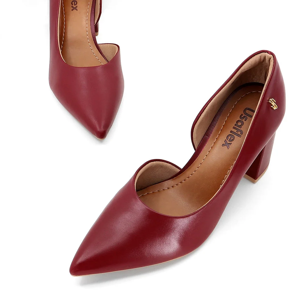 Scarpin Vermelho Salto Bloco Couro Recorte Interno Bordô 4