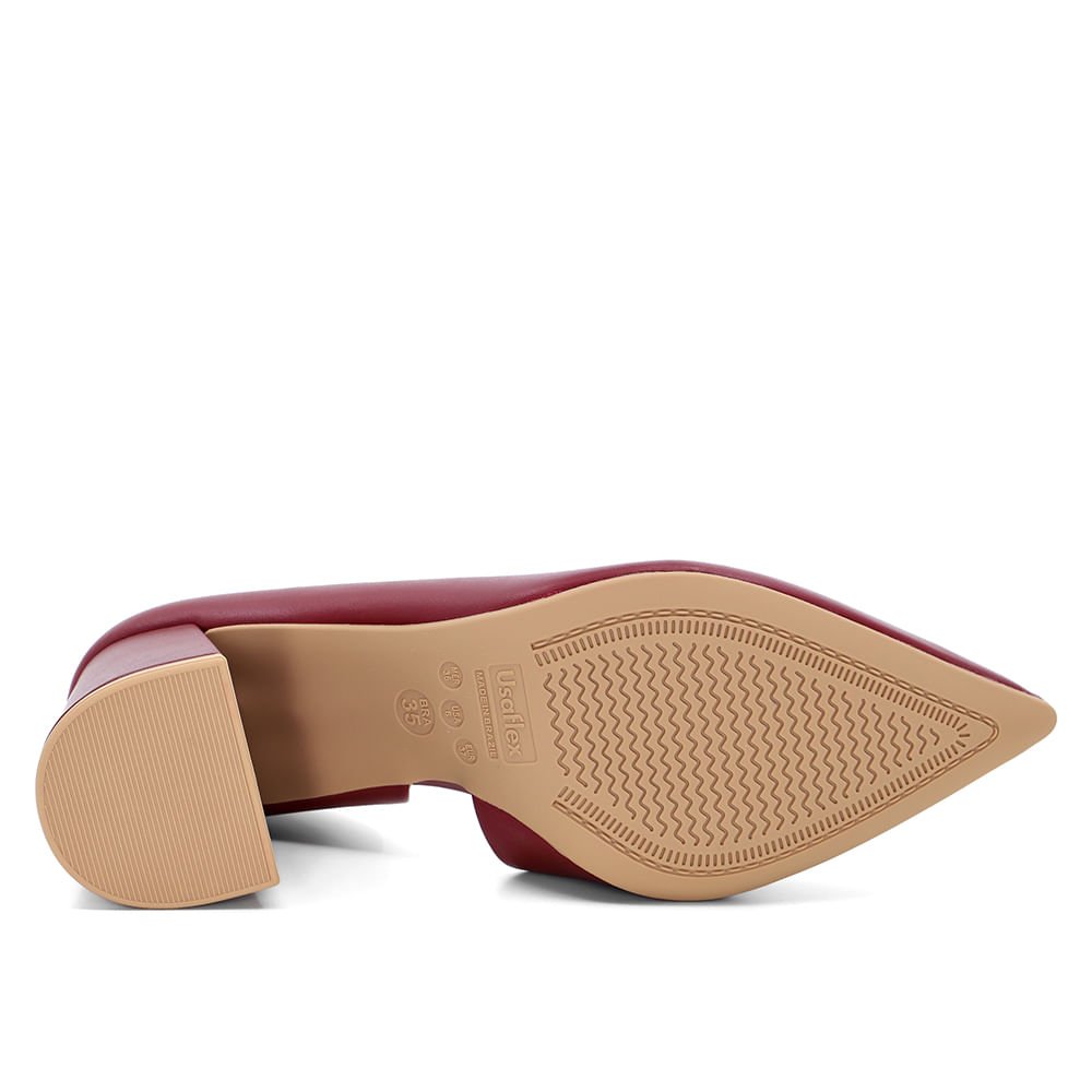 Scarpin Vermelho Salto Bloco Couro Recorte Interno Bordô 6