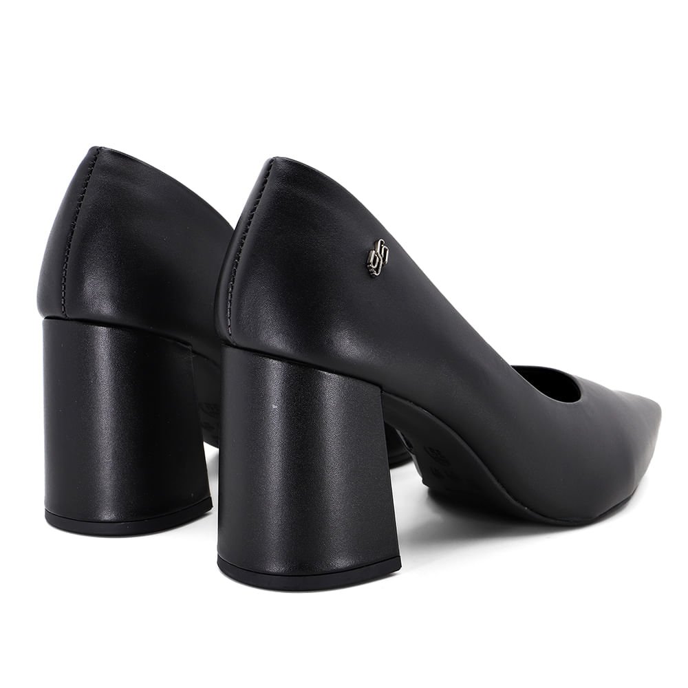 Scarpin Preto Salto Bloco Couro Recorte Interno Preto 3