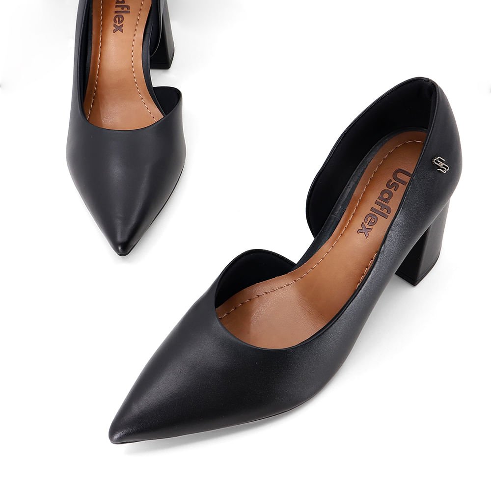 Scarpin Preto Salto Bloco Couro Recorte Interno Preto 4