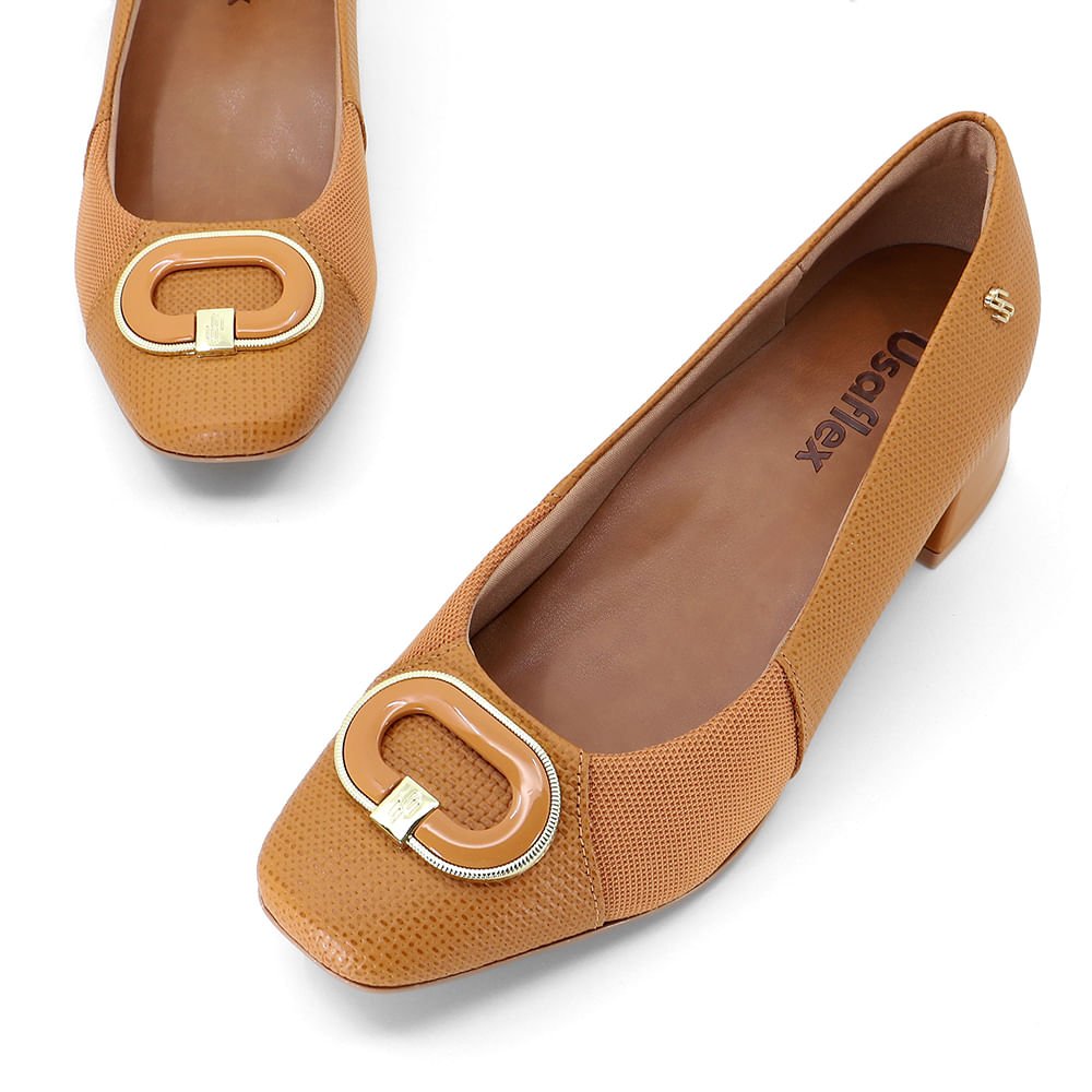 Scarpin Marrom Salto Bloco Couro Tressê Monograma Marrom 4