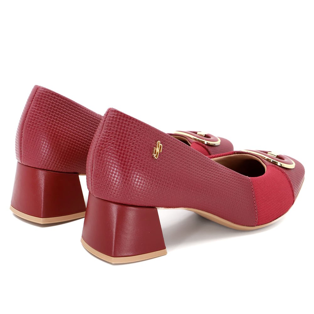 Scarpin Vermelho Salto Bloco Couro Tressê Monograma Bordô 3