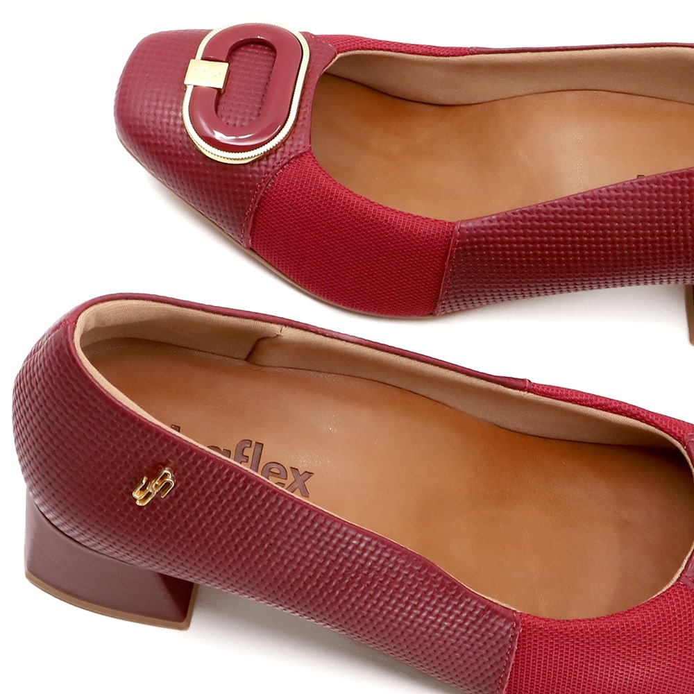 Scarpin Vermelho Salto Bloco Couro Tressê Monograma Bordô 5