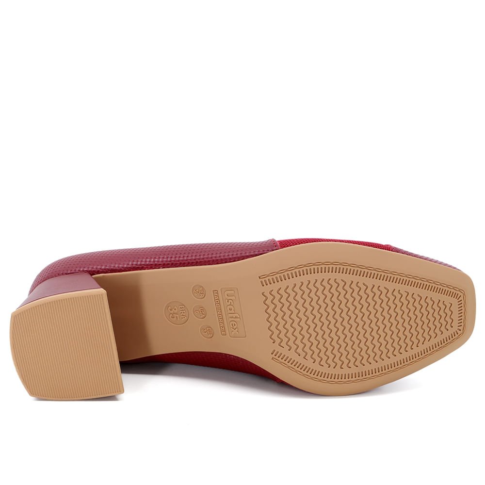 Scarpin Vermelho Salto Bloco Couro Tressê Monograma Bordô 6
