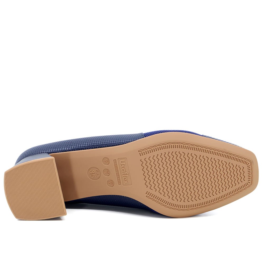 Scarpin Azul Salto Bloco Couro Tressê Monograma Azul 6
