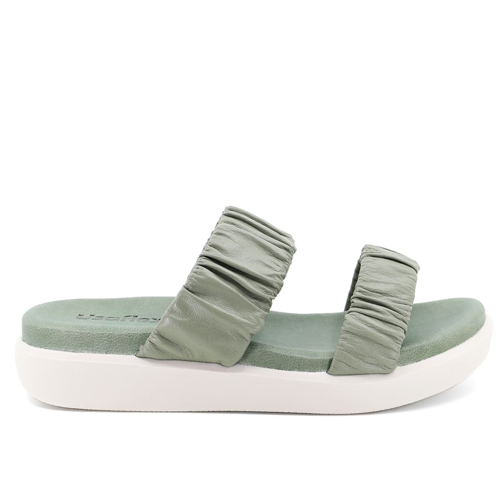 Tamanco Plataforma Couro Verde Tiras Scrunchie