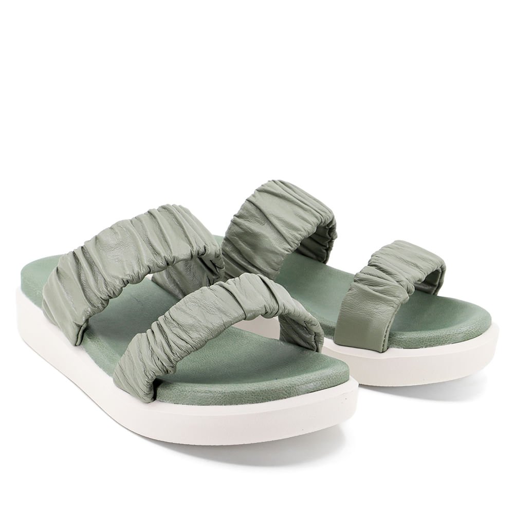 Tamanco Plataforma Couro Verde Tiras Scrunchie Verde 2