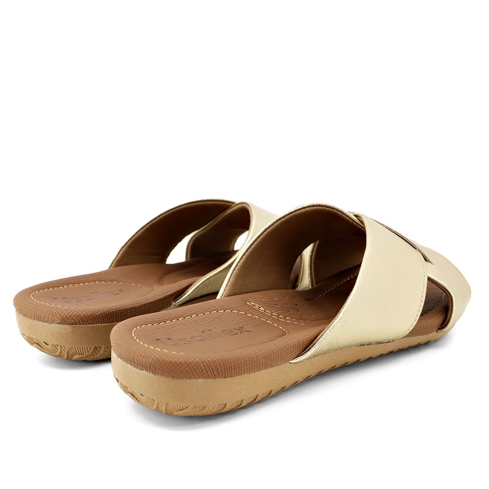 Chinelo Slide Metalizado Salto Plataforma Couro Taxturizado Dourado 3