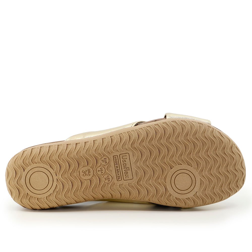 Chinelo Slide Metalizado Salto Plataforma Couro Taxturizado Dourado 5