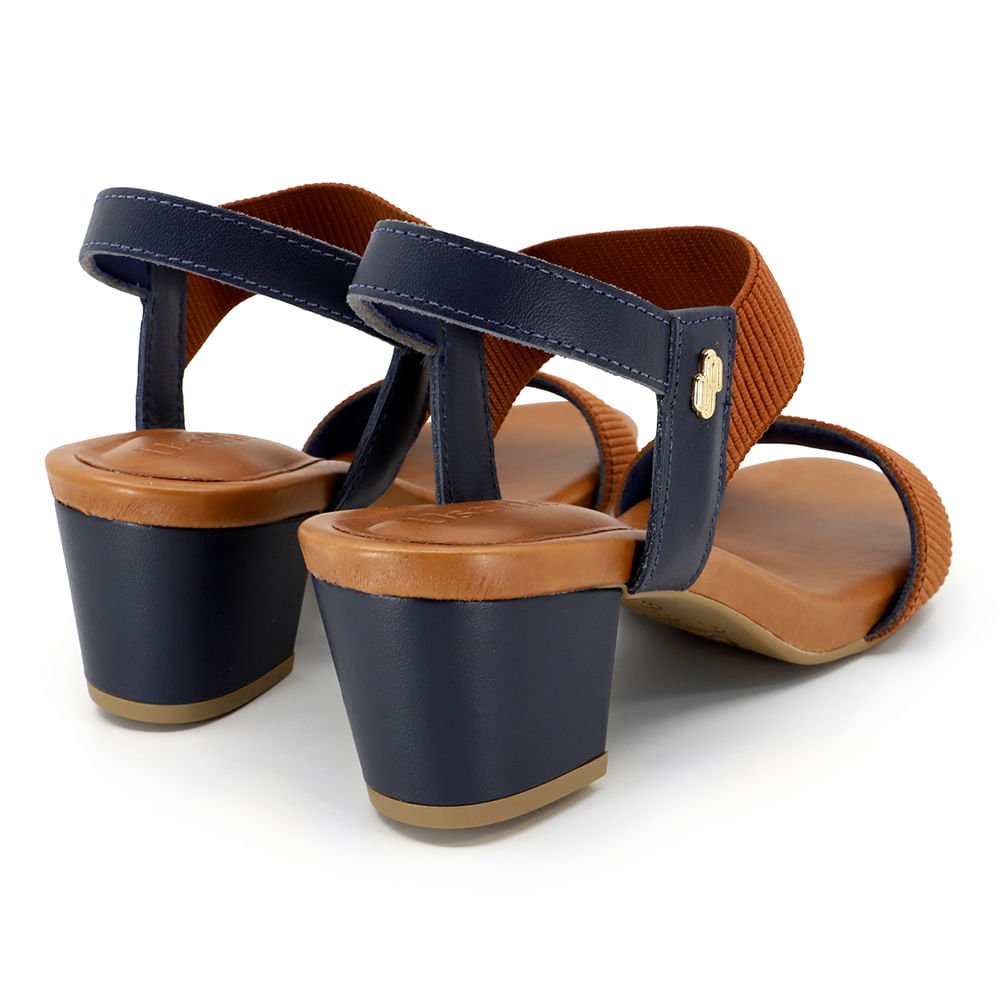 Sandália Salto Bloco Multimateriais Bicolor Azul  Monograma Azul/Marrom 3