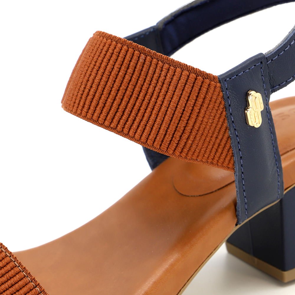 Sandália Salto Bloco Multimateriais Bicolor Azul  Monograma Azul/Marrom 5