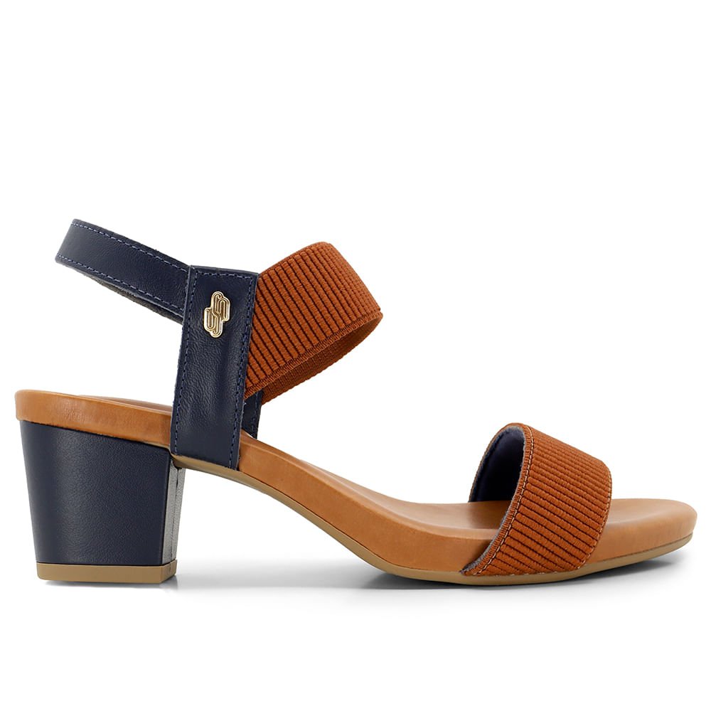 Sandália Salto Bloco Multimateriais Bicolor Azul  Monograma