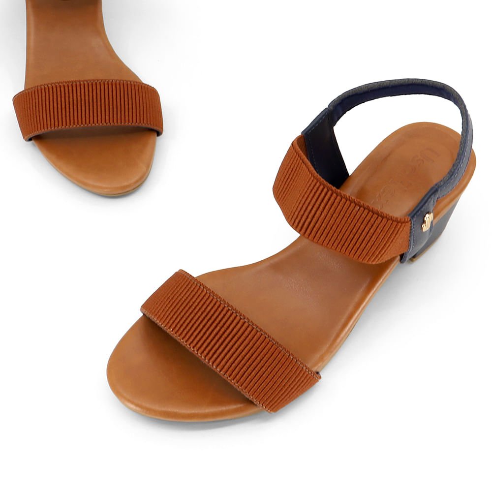 Sandália Salto Bloco Multimateriais Bicolor Azul Monograma Azul/Marrom 4