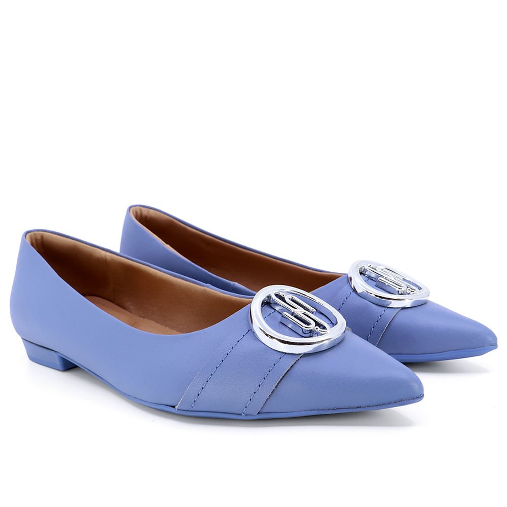 Sapatilha Azul Retrô Couro Rasteira Bico Fino Azul 2