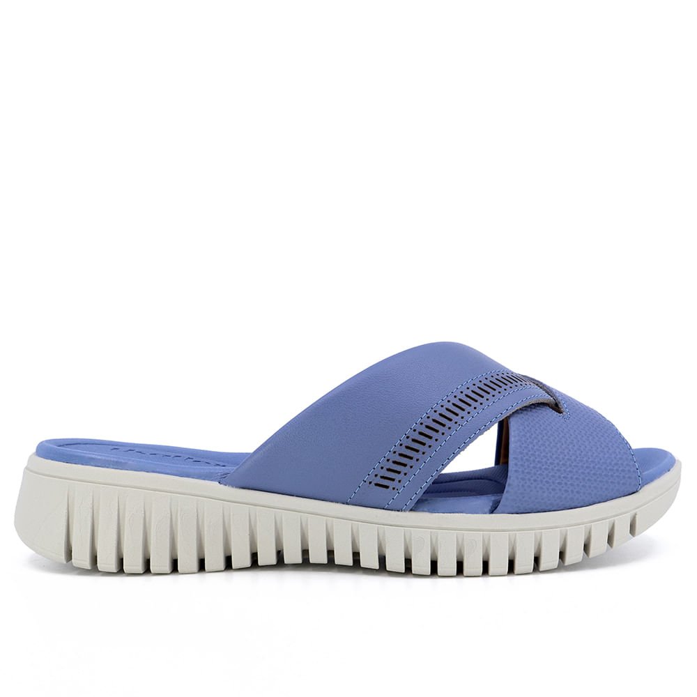 Tamanco Plataforma Couro Azul Retrô Tira Detalhe Laser