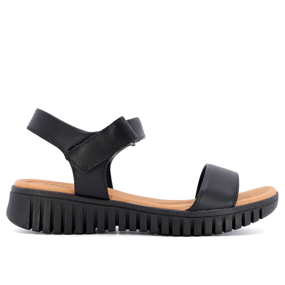 Sandália Plataforma Casual Couro Preta