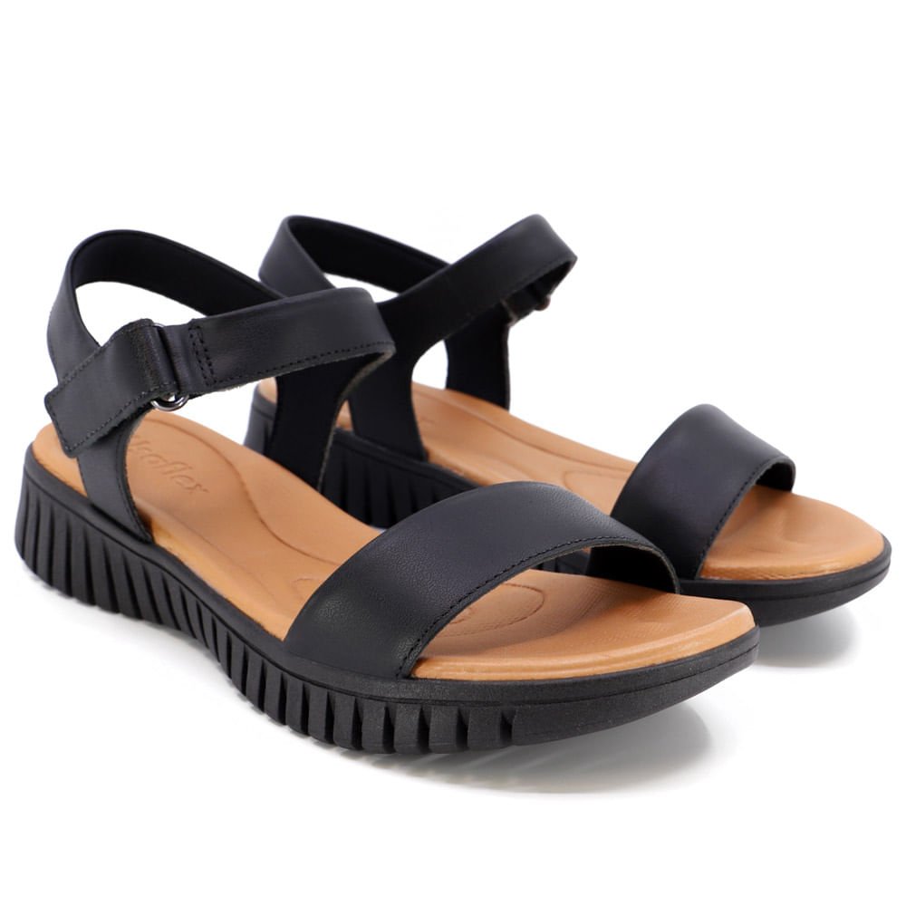 Sandália Plataforma Casual Couro Preta Preto 2