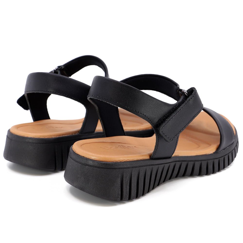 Sandália Plataforma Casual Couro Preta Preto 3