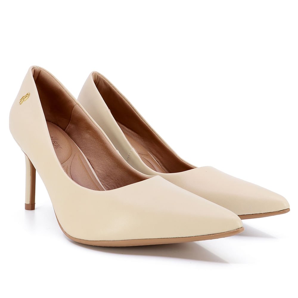Scarpin Bico Fino Couro Bege Bege 2