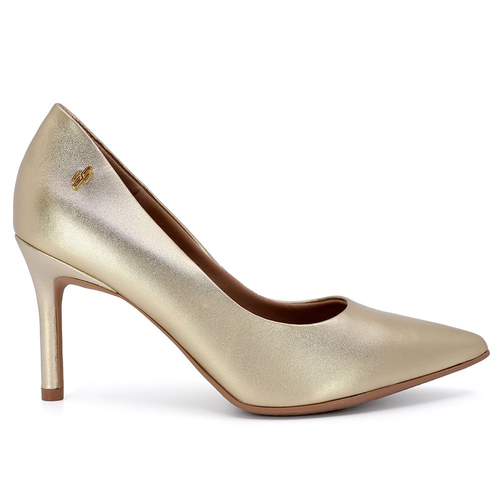 Scarpin Bico Fino Couro Metalizado Dourado Dourado 1