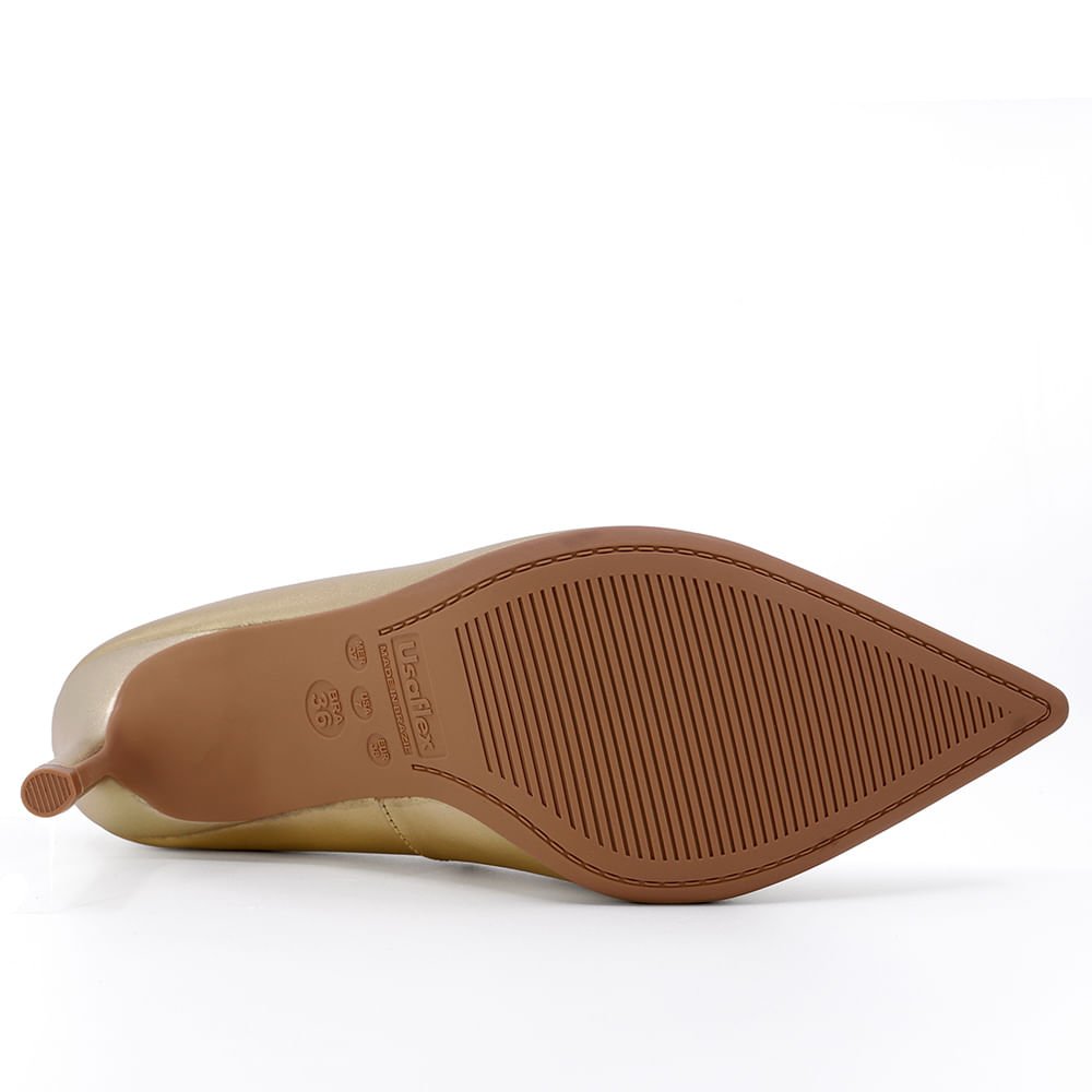 Scarpin Bico Fino Couro Metalizado Dourado Dourado 4