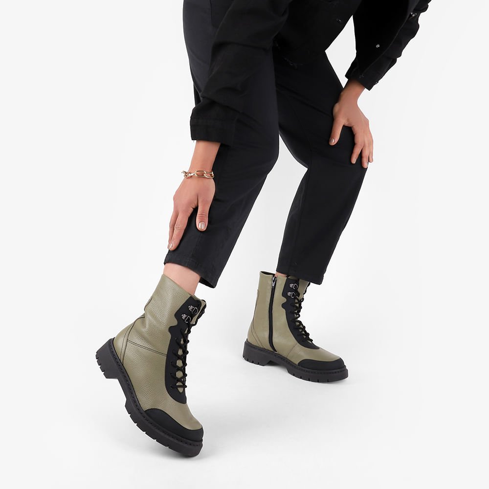 Coturno Couro Coturno Verde Militar Feminino Coturno Verde Couro